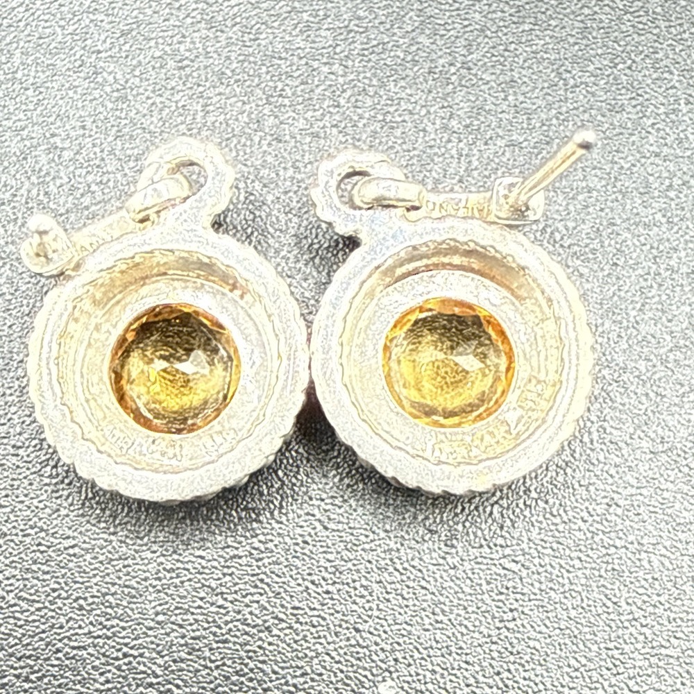 ATR 14K Gold 925 Sterling Silver Citrine Dangle Drop Earrings Caviar Beaded VTG - Picture 13 of 14